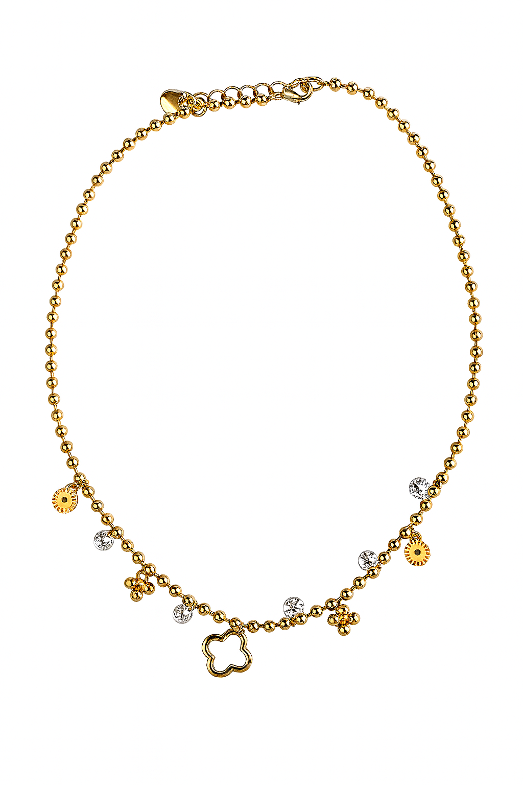 Ketting Flowers & Sparkle Charms goud