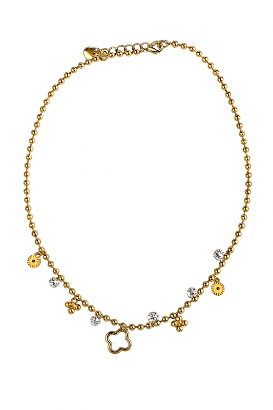 Ketting Flowers & Sparkle Charms goud