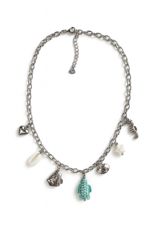 Stainless Steel Ocean Charm Ketting Zilver