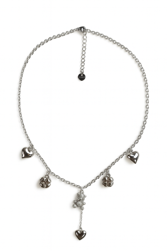 Hartjes & Teddy Charm | Zilver Ketting