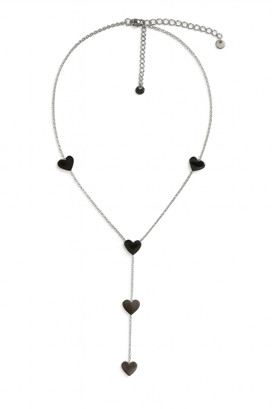 Elegante Stainless Steel Hartjes Ketting  Zilver Hearts