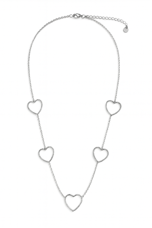 Stainless Steel Heart Link Necklace – Silver