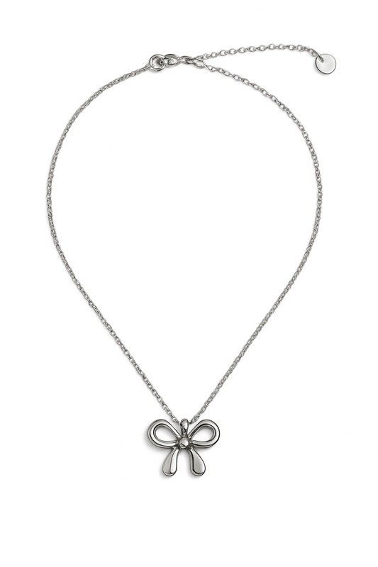 Stainless Steel Bow Necklace – Silver