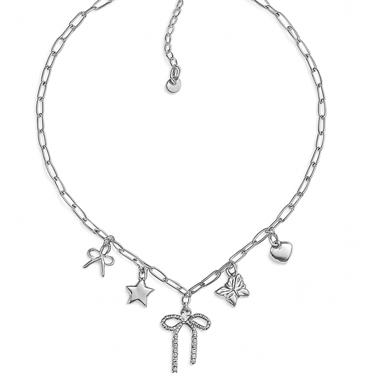 Stainless Steel Charm Necklace – Bow, Star & Butterfly