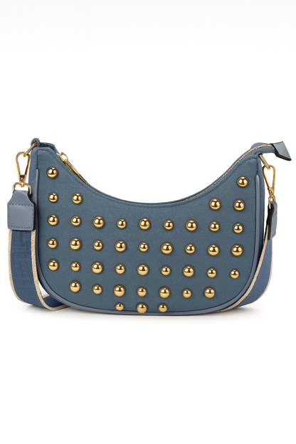 Trendy Studded Shoulder Bag – Blue & Gold