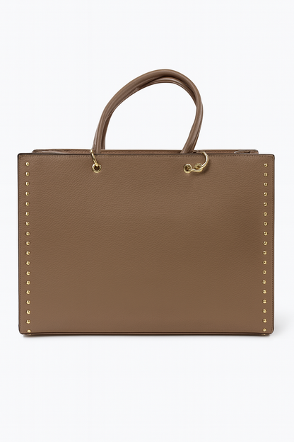 Elegante Studded Tote – Taupe & Gold