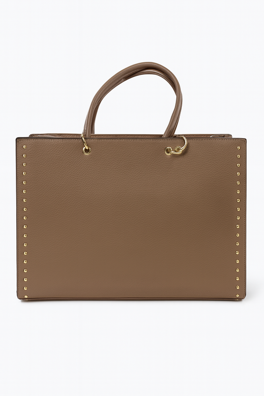 Elegante Studded Tote – Taupe & Gold