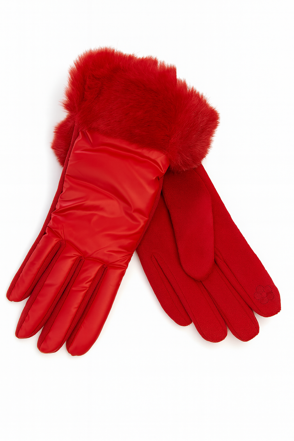Metallic rood handschoenen fake fur