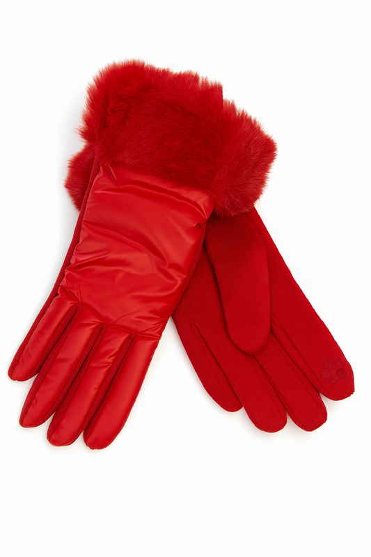 Metallic rood handschoenen fake fur