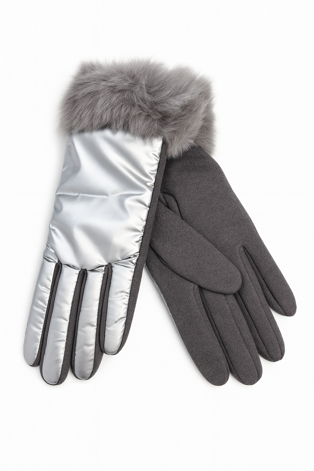 Metallic grijze handschoenen fake fur