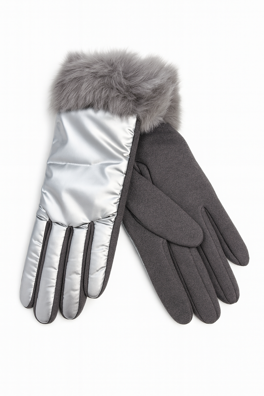Metallic grijze handschoenen fake fur