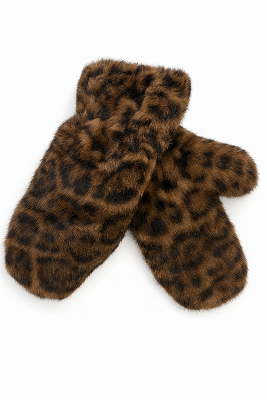 fluffy leopard wanten donker bruin