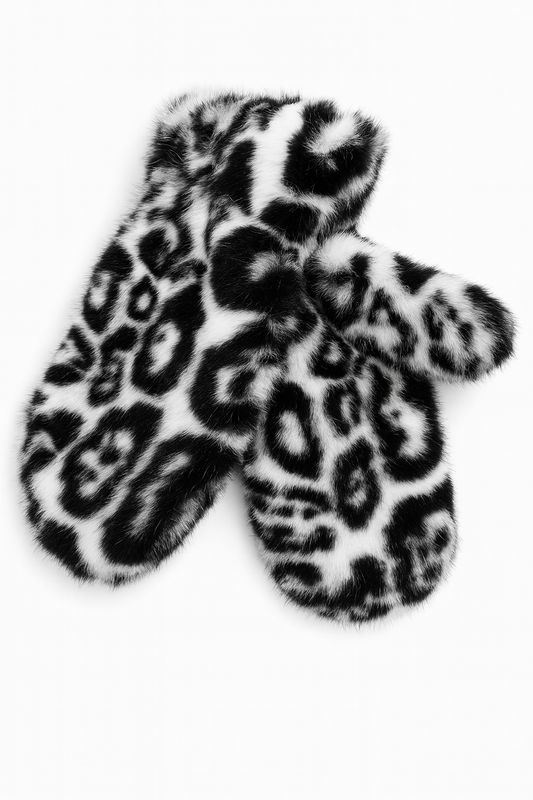 fluffy leopard wanten zwart wit