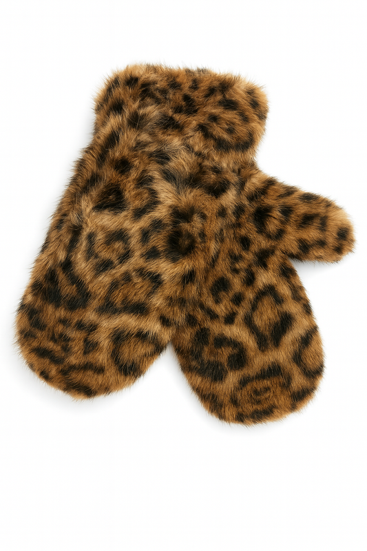 fluffy leopard wanten creme