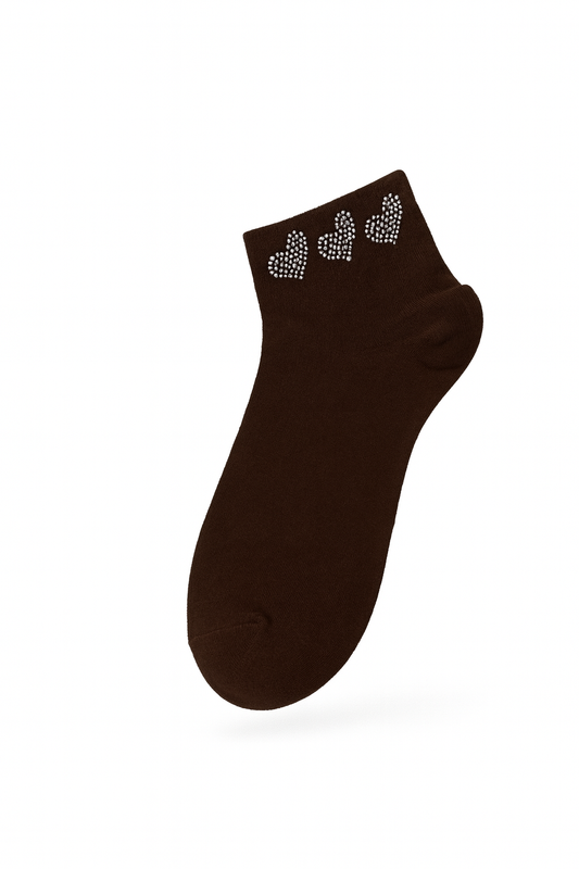 ✨ Brown Hearts Sparkle Socks – Classy, Soft & Shiny ✨