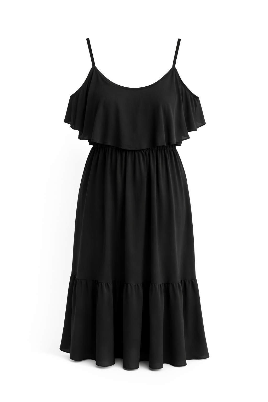 zwarte Ruffle Maxi Dress