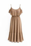 taupe Ruffle Maxi Dress