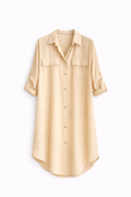 beige Button-Up Shirt Dress