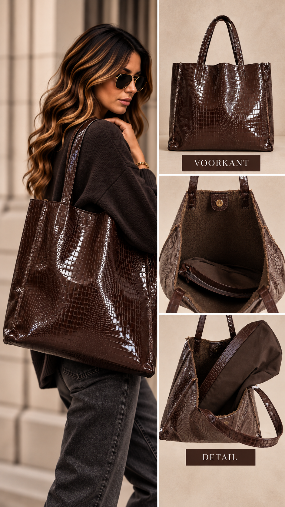 Liv Python lederlook schouder tas bruin