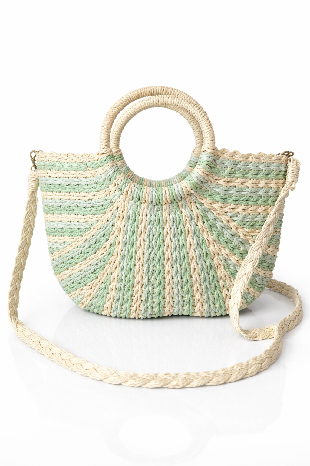 Zomerse strandtas – groen/beige  – boho shopper