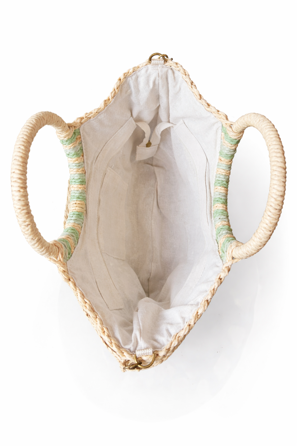 Zomerse strandtas – groen/beige  – boho shopper