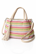 Zomerse gestreepte handtas met schouderband & kwast – multicolor