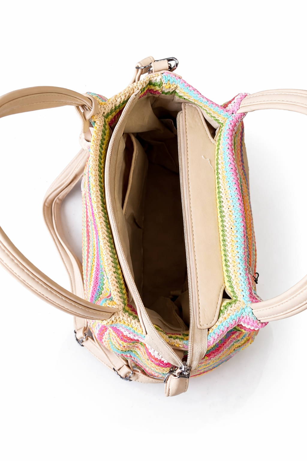 Zomerse gestreepte handtas met schouderband & kwast – multicolor