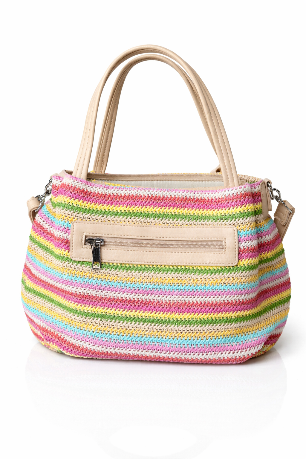 Zomerse gestreepte handtas met schouderband & kwast – multicolor