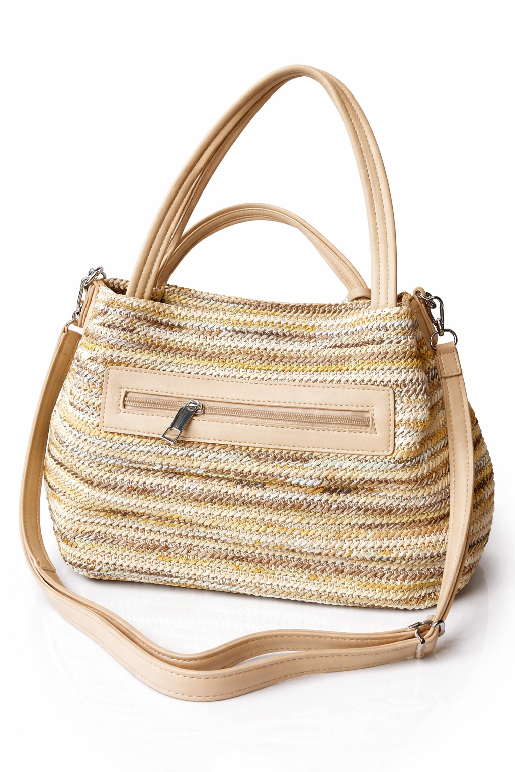 Beige handtas met schouderband & kwast – zomerse strandtas