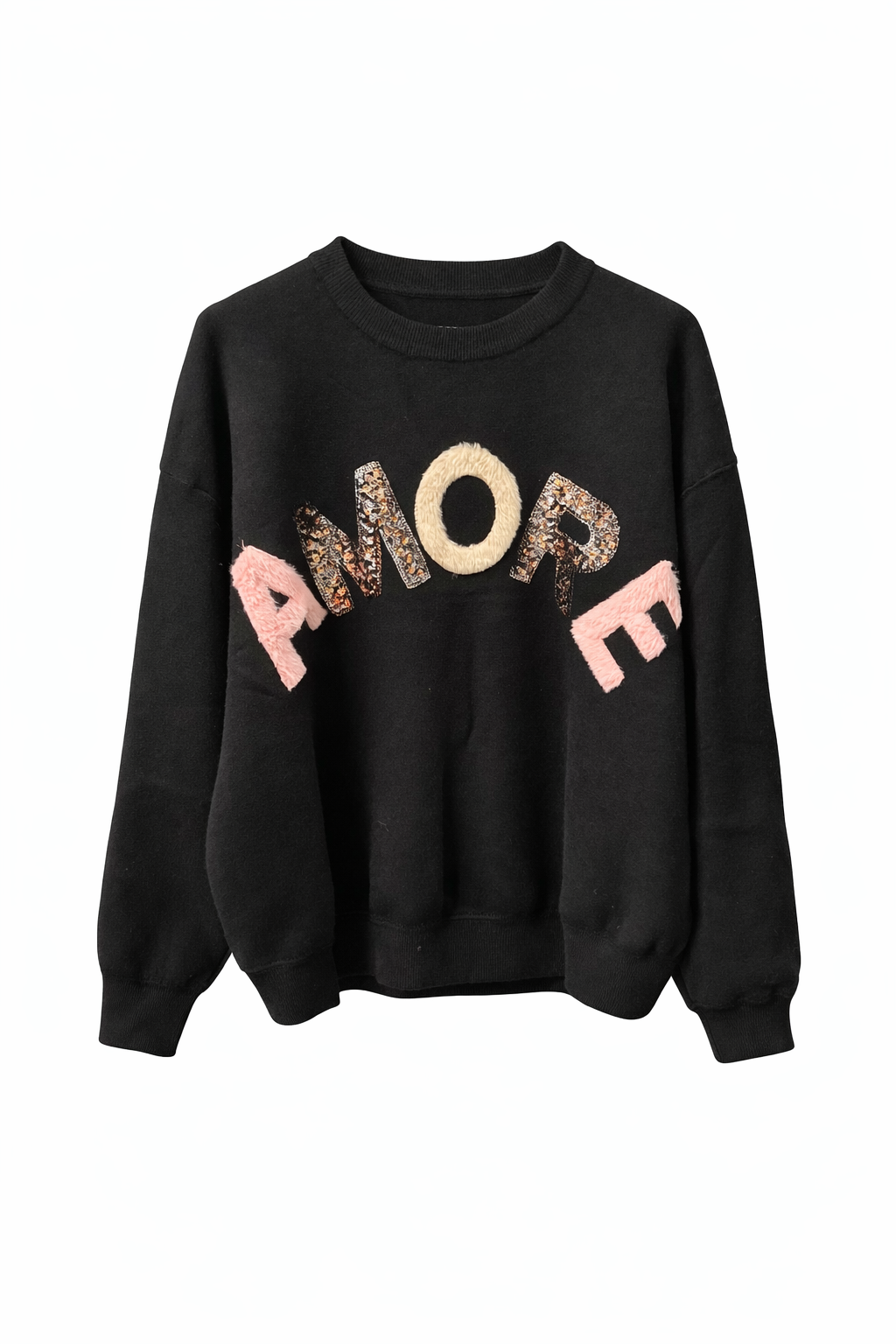 Zwart AMORE Trui met teddy & pailletten details