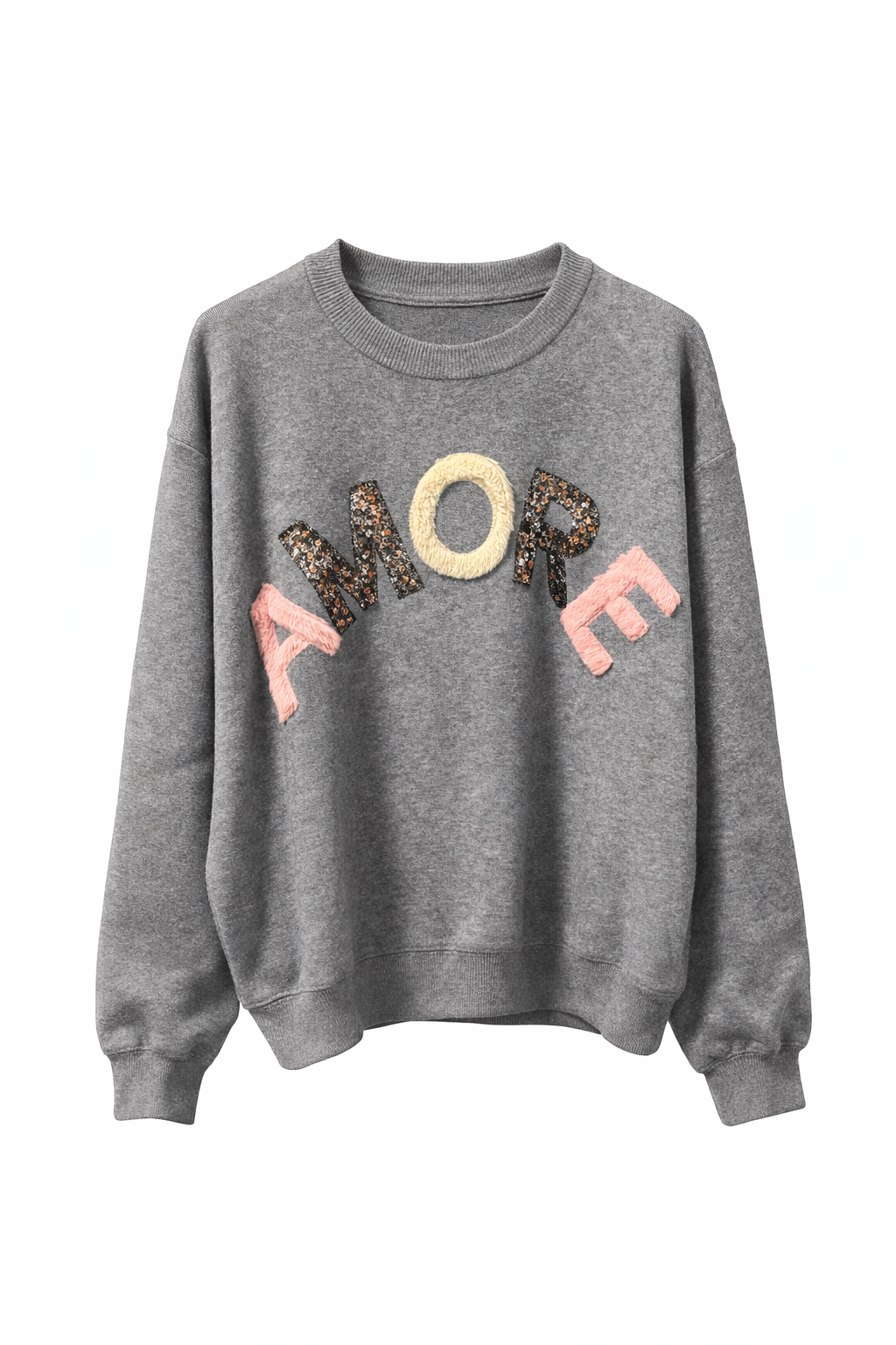 Grijze AMORE Trui met teddy & pailletten details