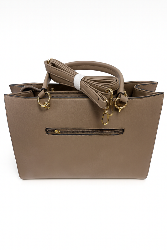 Elegante Studded Tote – Taupe & Gold