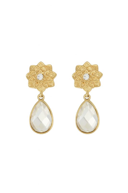 ✨ Golden Blossom Crystal Drops – Luxe Statement Earrings ✨