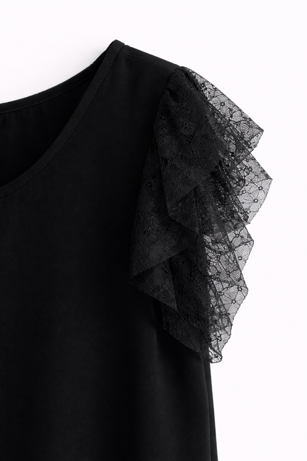 zwart Lace Sleeve Top