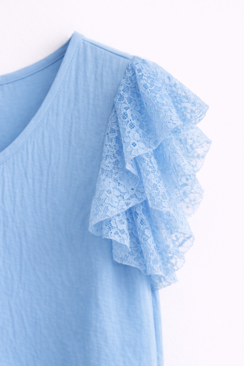 blauw Lace Sleeve Top