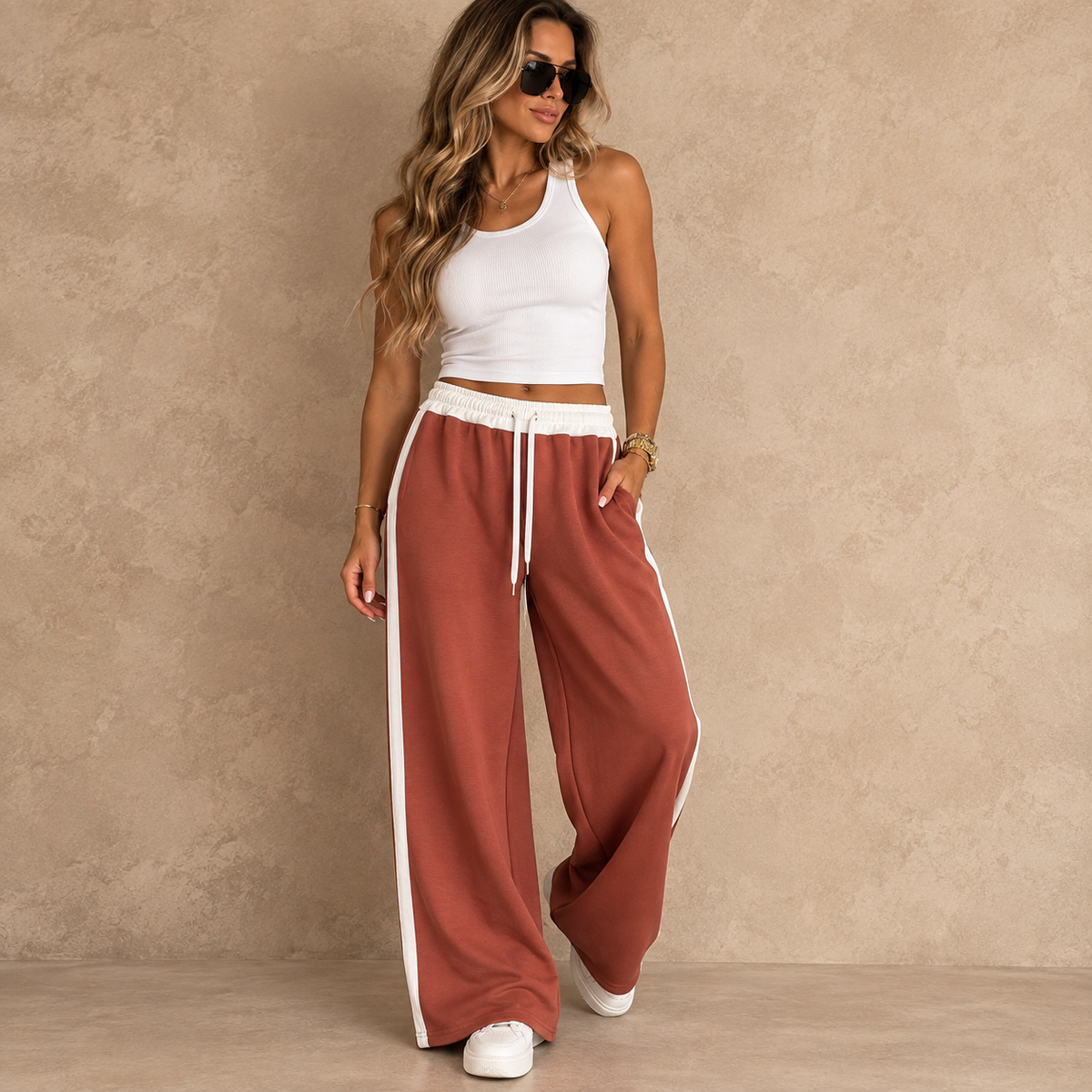 Jilly jogging broek strepen roest