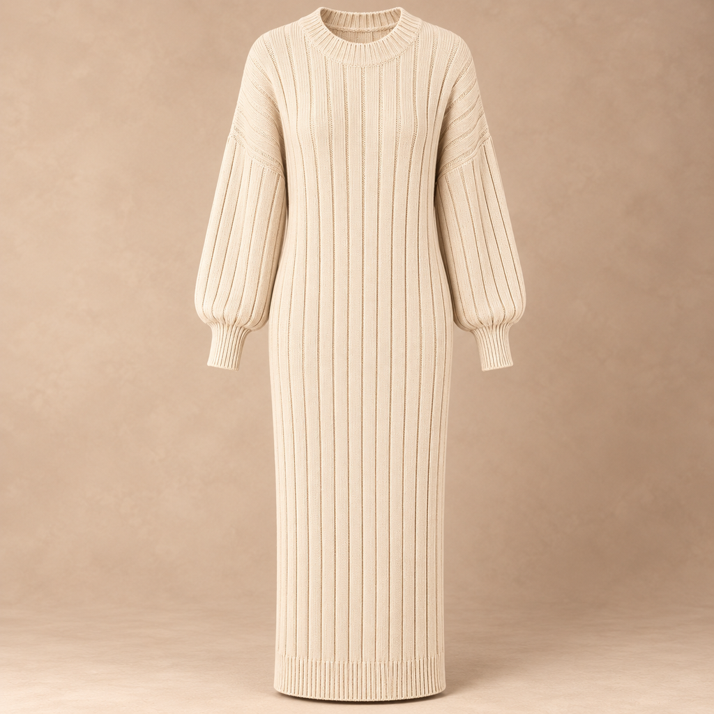 Chantal gebreide jurk lang beige