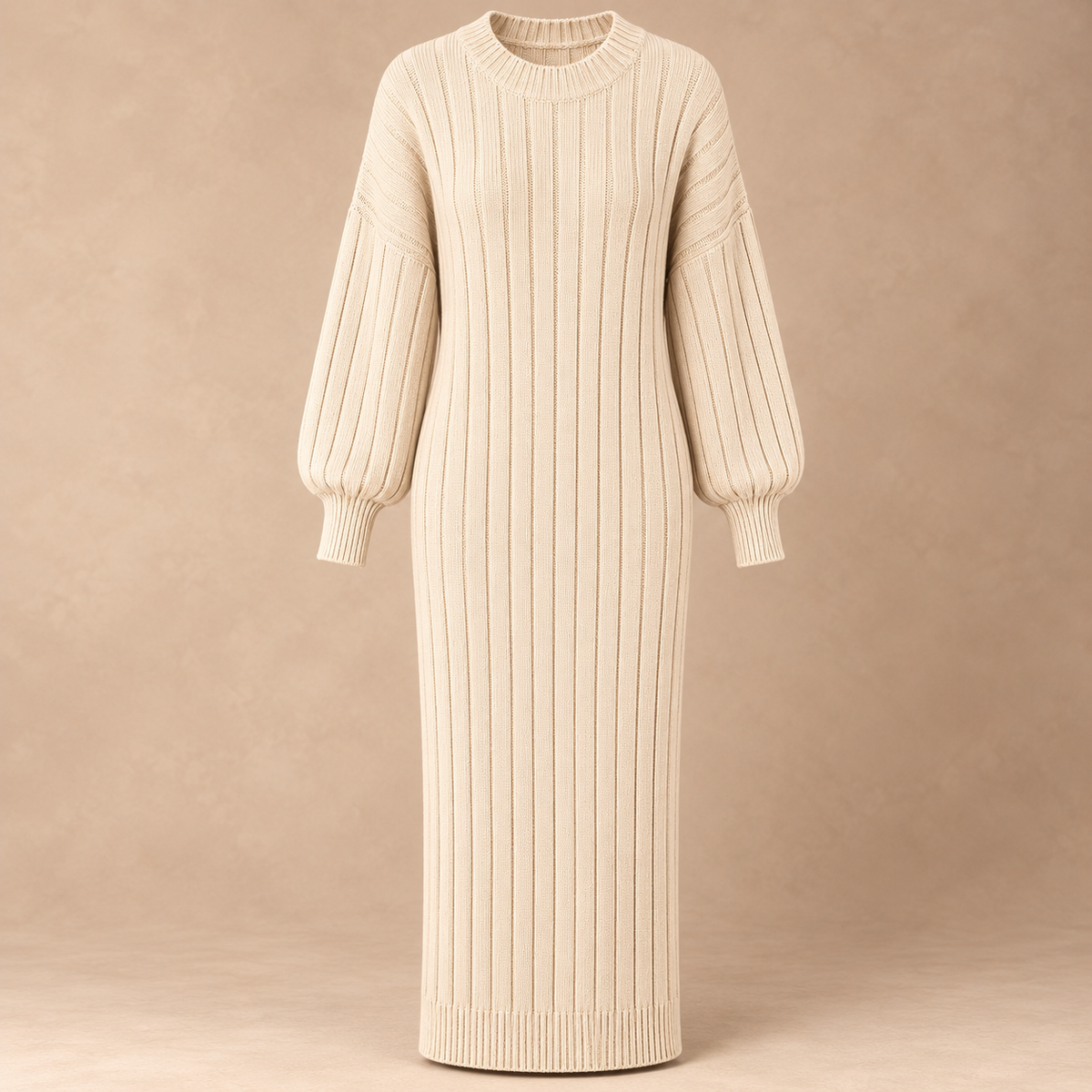 Chantal gebreide jurk lang beige