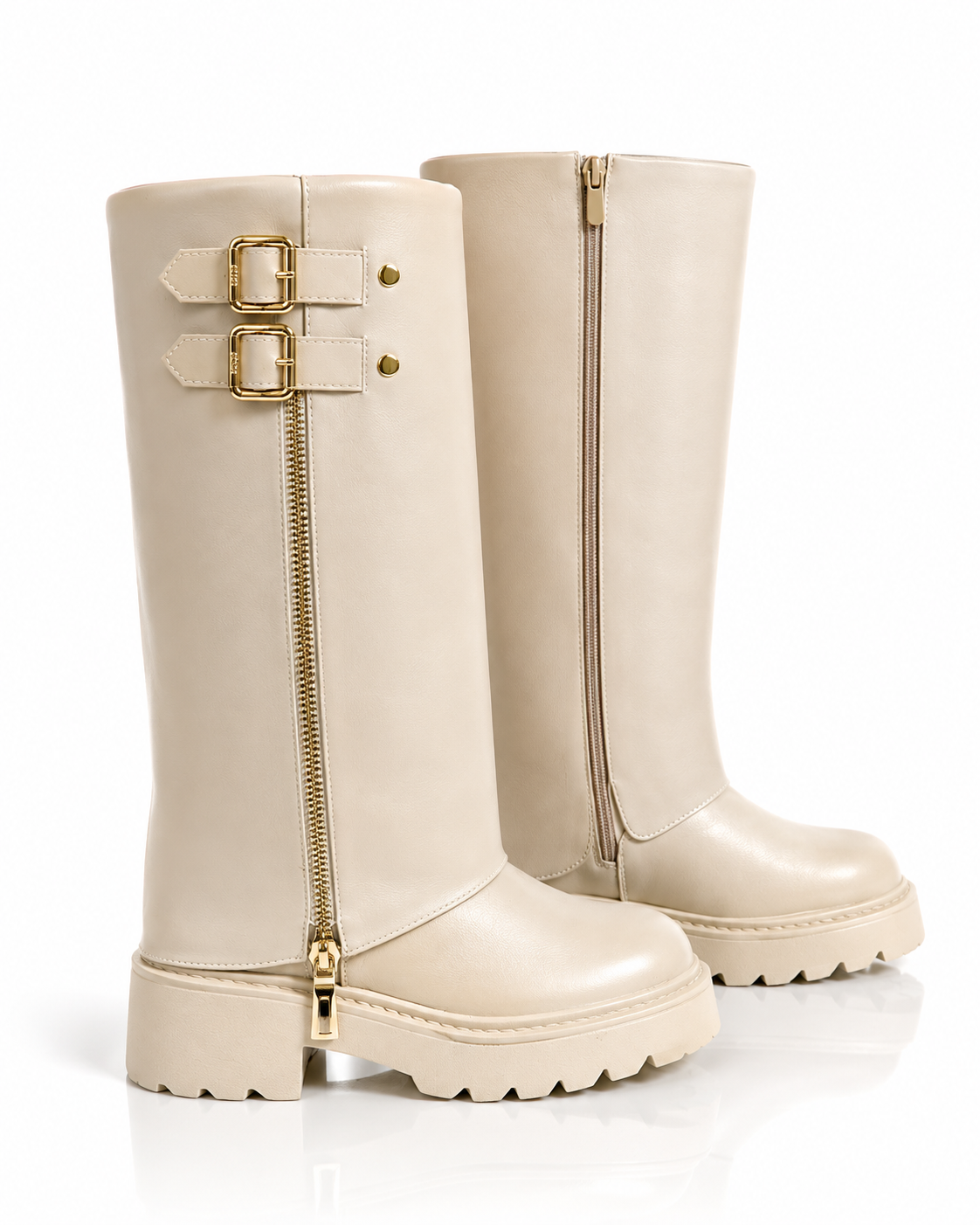 Demi khaki laarzen oversized gouden details