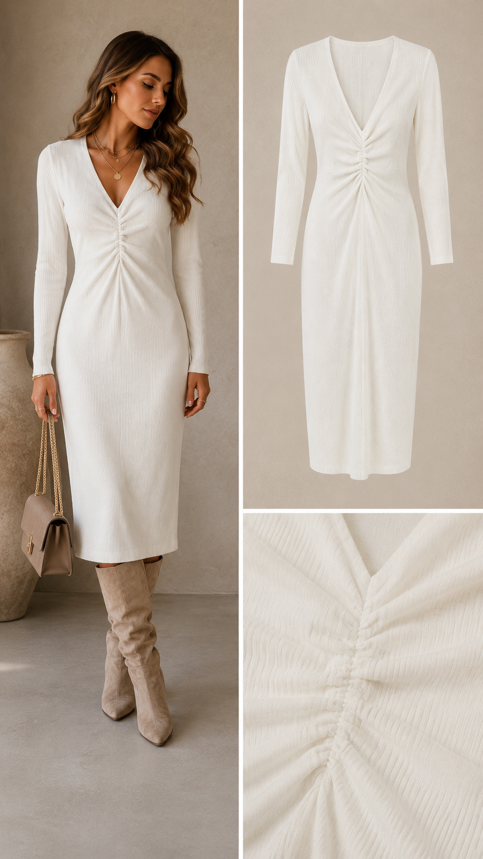 Roxy stretch jurk soft stof jurk knie lengte wit