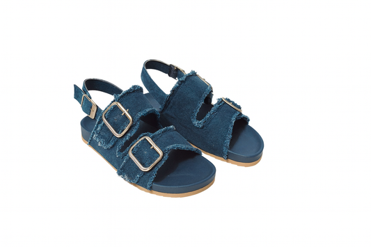 ✨ Dark Blue Denim Buckle Sandals – Trendy, Stoer & Comfortabel ✨