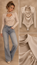Anna V-hals stretch body beige