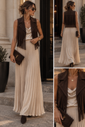 Nina Plissé rok lang beige
