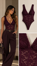 Izzy Body kant V-hals aubergine