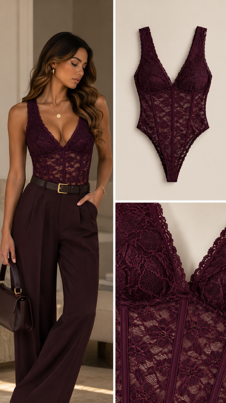 Izzy Body kant V-hals aubergine