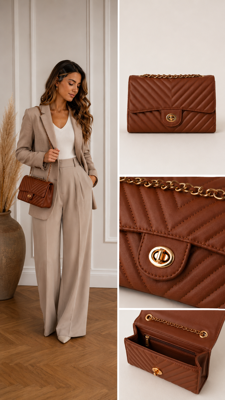 Chelly Camel schoudertas gouden detail