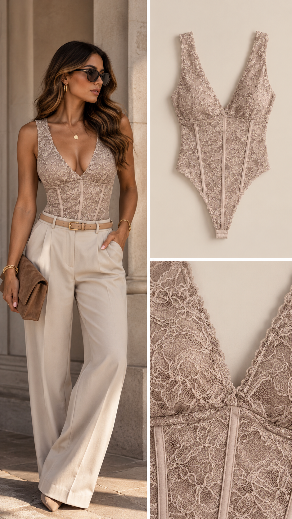 Izzy Body kant V-hals beige