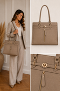 Mandy Taupe hand tas gouden details