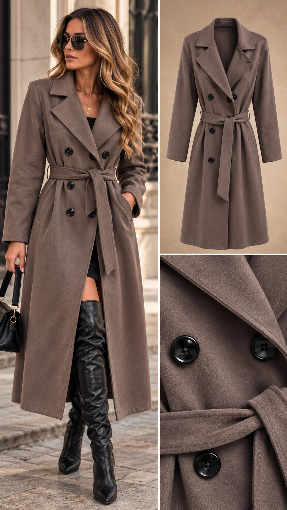 Meave Suèdine Trenchcoat model taupe lang