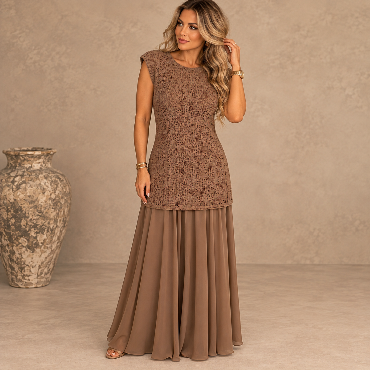 chellie jurk kant khaki